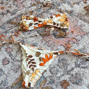 Triangl Floral Print Bikini Set - Cream and Orange